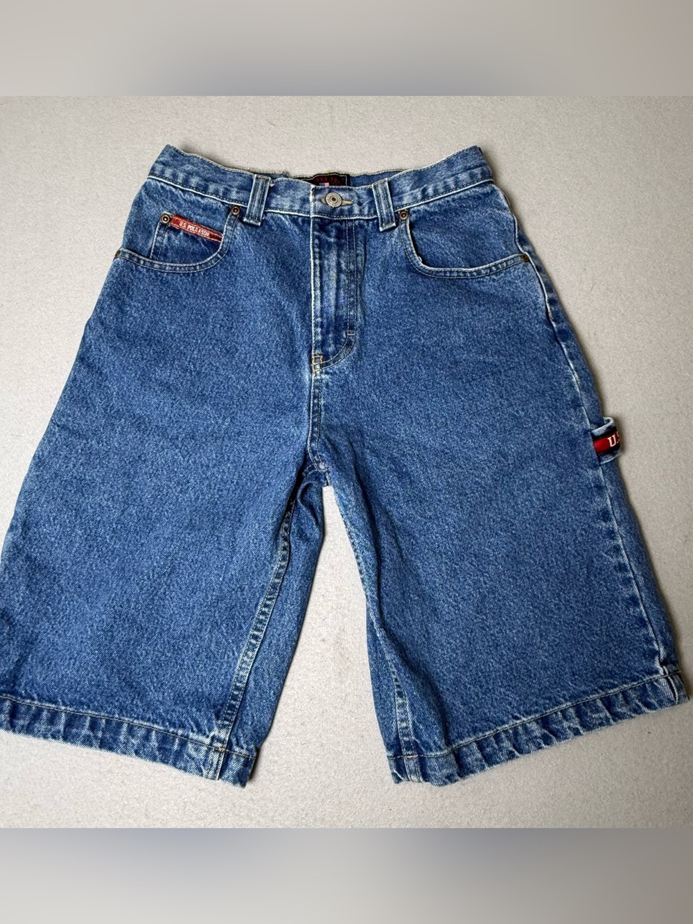 US Polo Assn Jeans Co Mens Blue Denim Carpenter Shorts Size 14 Medium Wash Y2K - Picture 2 of 10